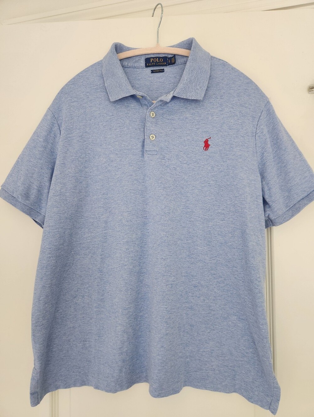 Polo Ralph Lauren Light Blue Heathered With Red Pony Classic Fit 100% Cotton